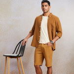 Men Khaki Printed Regular Fit Chino Shorts