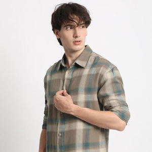 Men's Brown Checked Relaxed Fit Cotton Casual Shirt