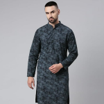 Men Navy Blue Ethnic Motifs Cotton Printed Kurta
